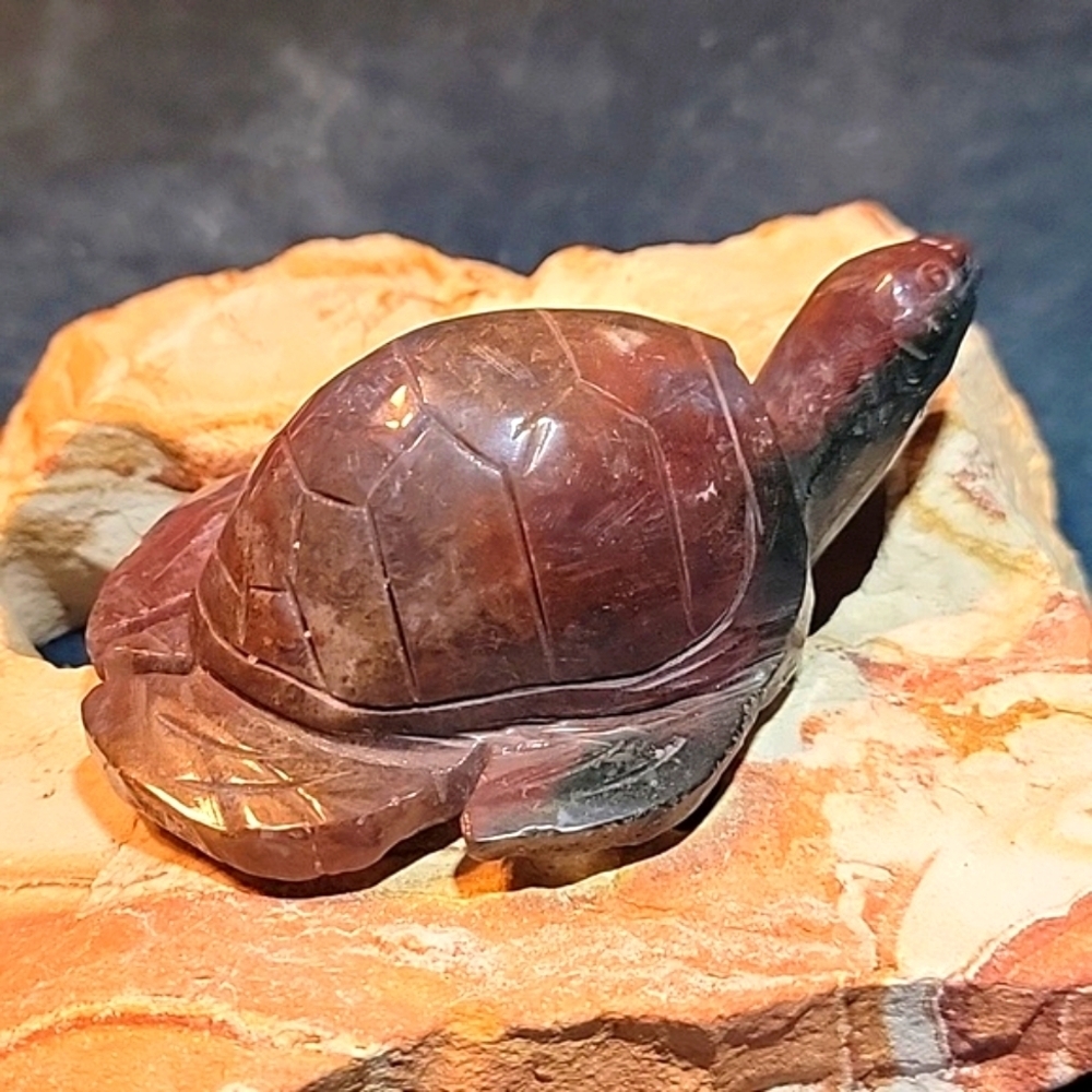 5" Moss Agate Chalcedony Sea Ocean Turtle Hand Carved Crystal